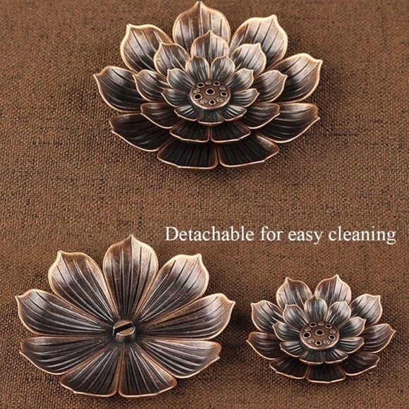 NILEVIBES Brass Lotus Flower Incense Sticks Holder 6Holes+Detachable Ash Catcher - Picture 3 of 10